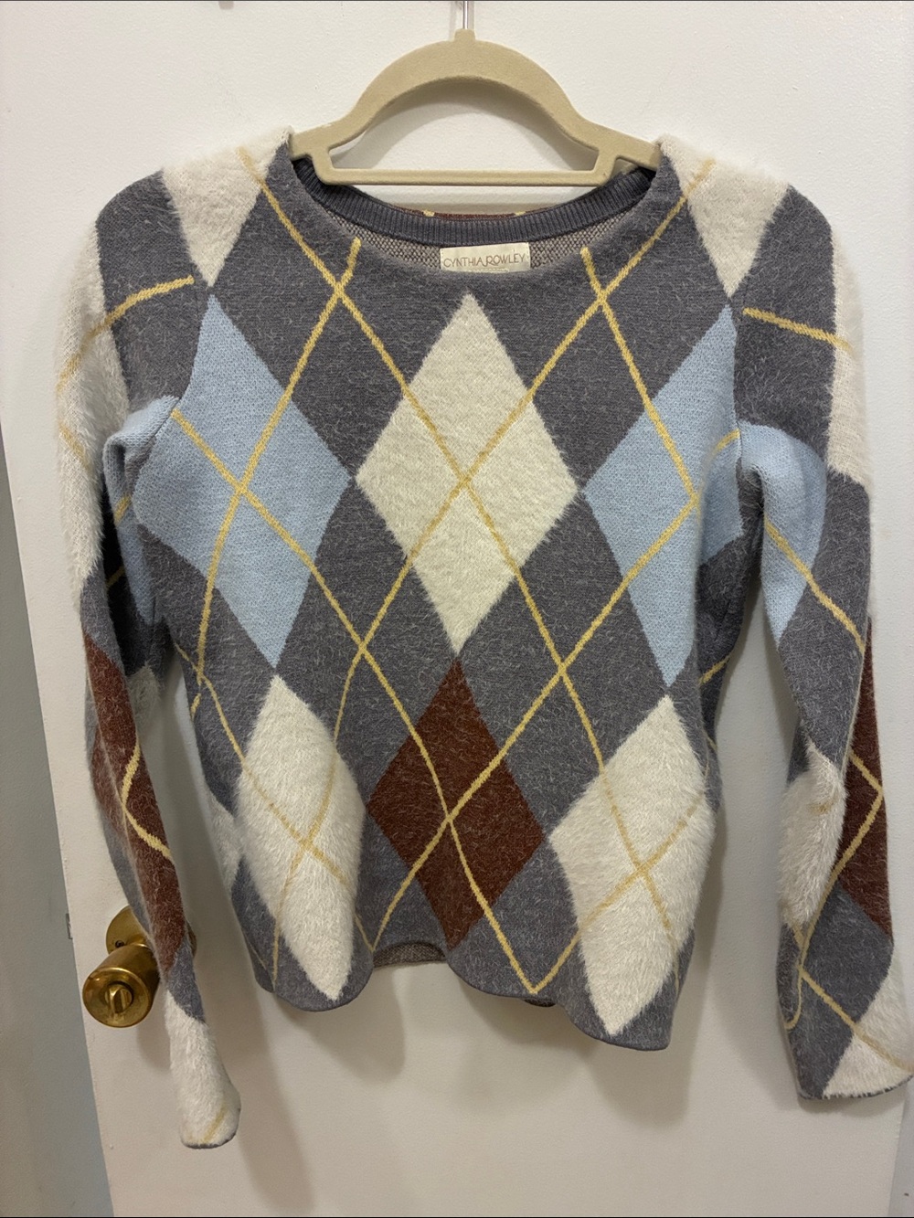 Cynthia Rowley Women's Argyle Crewneck Sweater - Preppy Eclectic Grandpa Coastal